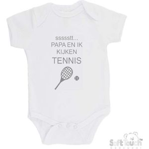 100% katoenen Romper ""ssssstt... Papa en ik kijken tennis"" Unisex Katoen Wit/grijs Maat 62/68