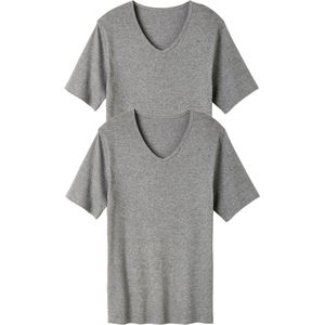 Damart - Set van 2 T-shirts met V-hals en korte mouwen, Essential zuiver gekamd katoen - Heren - Grijs - (86-93) S