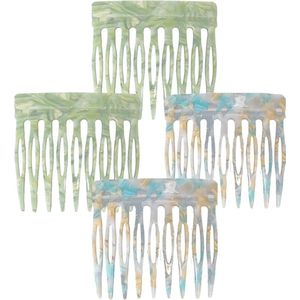 Haar Kam Voor Stiksels - 4 Stuks Mini Haarspeld Set - Franse Zijkammen Van Cellulose Acetaat - Vintage Ontwerp - Teal Groen - Geschikt Voor Alle Haartypes