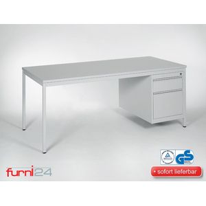 Furni24 Bureau, computertafel, werktafel, tafel incl. onderbak met 2 laden, 160 cm x 80 cm x 75 cm, grijs RAL 7035