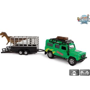 Kids Globe Die-cast Land Rover met Dino-trailer, 29cm