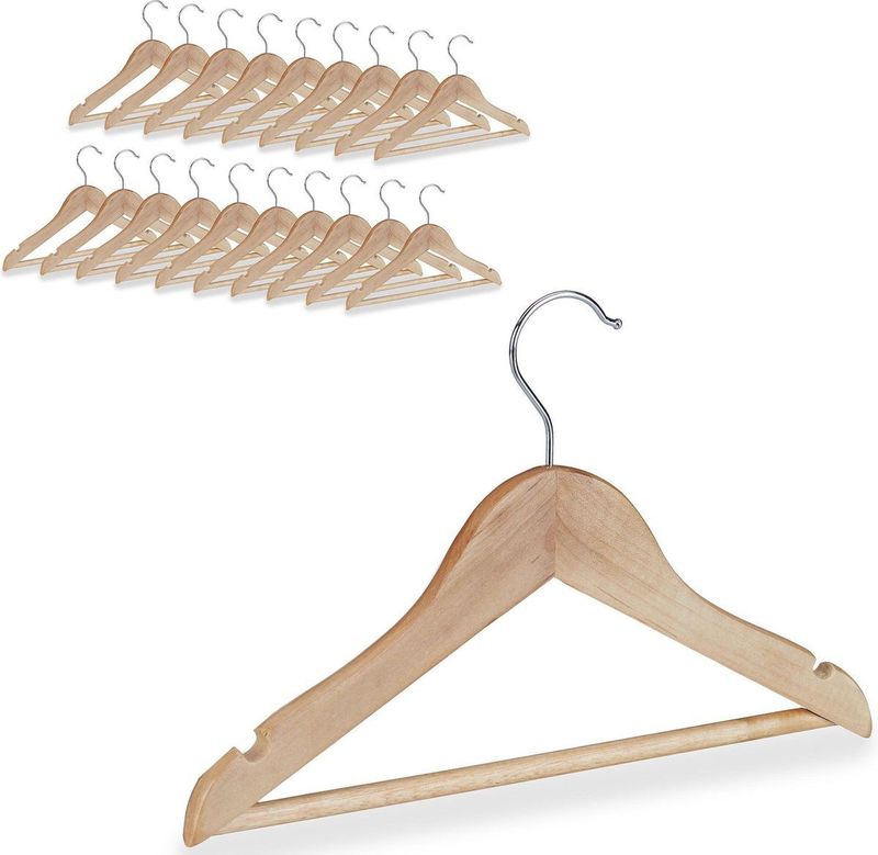 Relaxdays Kinderkledinghanger - Kledinghangers Hout - 20 Stuks - Broeklat - Draaibare Haak