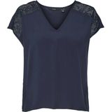 Vero Moda T-shirt Vmrusk Lace V-neck Ss Top Wvn Ga 10305954 Navy Blazer Dames Maat - L