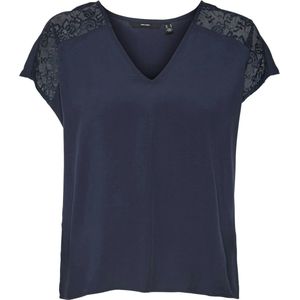 Vero Moda T-shirt Vmrusk Lace V-neck Ss Top Wvn Ga 10305954 Navy Blazer Dames Maat - L