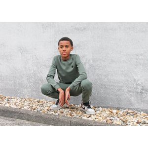 Donnay Fleece sweater met ronde hals Ian - Junior - Deep army green marl (032) - maat 176