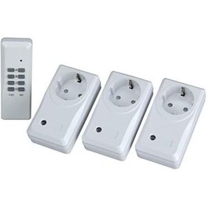 Draadloze afstandsschakelset met zelflerende functie - 3 stopcontacten - radioaansluitingen - afstandsbediening - wit klikaanklikuit schakelaar