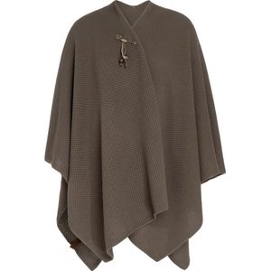 Knit Factory Jazz Gebreid Omslagvest - Dames Poncho - Wikkelvest - Gebreide bruine poncho - Gebreide mantel - Winter poncho - Dames cape - One Size - Cappuccino