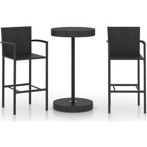 vidaXL Tuinbarset - 3-delig - PE-rattan - Zwart Tuinbarset - Bar Set - Tuinset - Buitenbar - Terrasbar