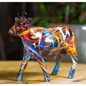 Graffiti Koe - Design Beeldje - Pop Art - Multi Colours - Standbeeld - Kunstwerk - Kunst - Cow - 22 x 8 cm Hoogte 17 cm