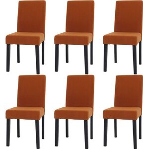 Set van 6 eetkamerstoel Littau, keukenstoel hoge rug, stof/textiel koord hout ~ terracotta, donkere poten