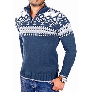 Heren Gebreide Rits Trui met Ronde Hals – Wintersweater met Noors Patroon