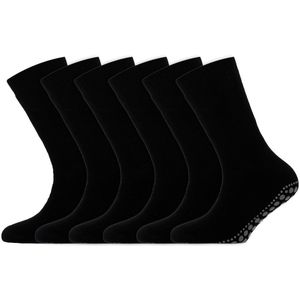 Kindersokken | Huissokken met antislip zool | Merk: Yellow Moon | Kleur: Zwart | Maat: 19 t/m 42 | 6 Paar