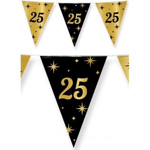 3x stuks leeftijd verjaardag feest vlaggetjes 25 jaar geworden zwart/goud 10 meter