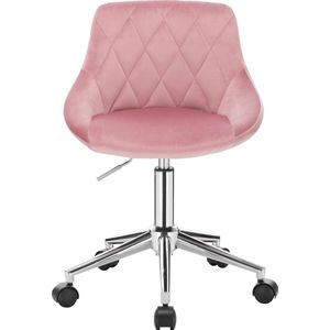 T&L Store® Bureaustoel - Ergonomisch - Verstelbaar - Met Wielen - Rugleuning - Maximaal 100kg Belastbaar - Fluweel - Roze