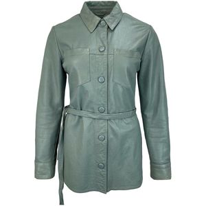 Dames Turquoise Echte Leren Blouse – Sophie M