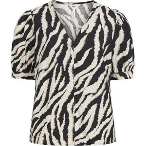 Object Blouse Objjacira S/s V-neck Top Noos 23043492 Sandshell/ Fossil Zebra Dames Maat - W42