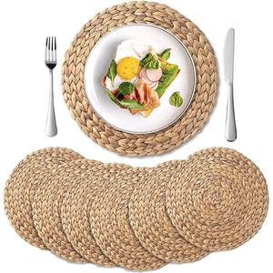 6 stuks, ronde geweven placemats, 30 cm natuurlijke waterhyacint placemats, gevlochten stro tafelmatten gevlochten ronde placemats, stro waterhyacint placemats voor eettafel (30 cm)