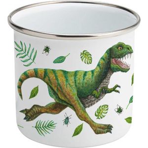 World of Mies emaille mok met naam - Dinosaurus T-Rex - Gepersonaliseerde drinkbeker - verjaarscadeau jongen - Dieren in aquarel - Geschilderd door Mies
