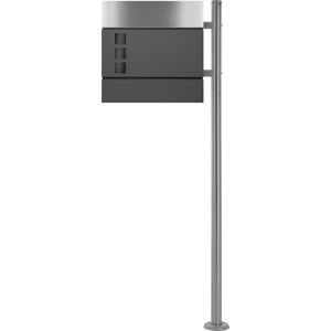 Vrijstaande brievenbus met krantenvak 37 cm antraciet incl. staander 120 cm hoog Vrijstaande brievenbus zilver