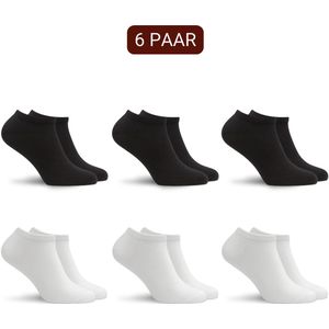 Sukats® 6 Paar Sneakersokken - Maat 47-50 - Zwart en Wit - Heren sokken - Enkelsokken heren - Meerdere maten en kleuren - Korte sokken - Naadloos
