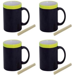 4x Krijtbord koffie mokken in het geel - beschrijfbare koffie/thee mok/beker