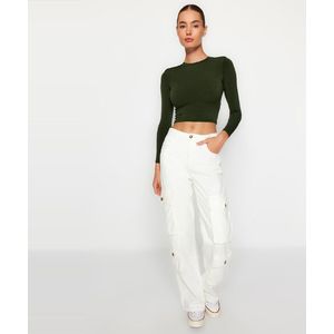 Trendyol Bordeauxrode Getailleerde/Eenvoudige, Geplooide, Elastische Gebreide Blouse Met Lange Mouwen Twoaw23El01391