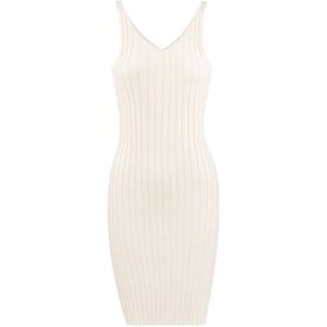 Off White Knitted Jurk Basic - Dames Jurken - Trendy Zomer Jurken - Maat S (36) - Off White / Gebroken Wit