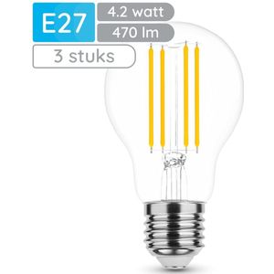 Modee - E27 LED Lamp - Warm Wit - LED Filament Globe A60 - 4.2W - Vervangt 40W Halogeen Gloeilamp - 3 stuks