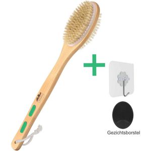 Blubs® – Houten Badborstel – Dry brush – Rug Scrubber – Lichaamsborstel – Rugborstel douche met steel – Huidborstel – Rugborstel hout – Houten Badborstel met steel – Doucheborstel met steel – Houten borstel – Droogborstel – Massage – Groen