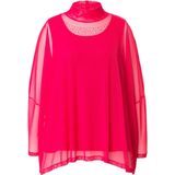 MIAMODA - Dames - Blouse oversized mesh glittersteentjes top - Neonrood - Maat 42+
