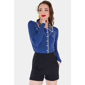 Voodoo Vixen - Faux Button Back Zippper Korte broek - L - Zwart