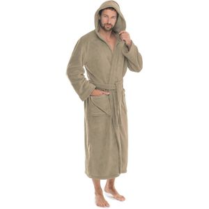 Heren en Dames Hooded Badjas Koraalfleece Taupe - Comfortabele Sauna Coat voor Thuis