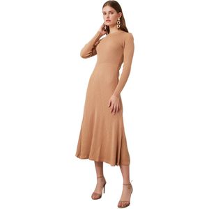 Trendyol - Zwarte Midi Jurk - Gebreid - Ronde Hals