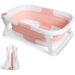 Babybadje Opvouwbaar babybadje voor kinderen, plastic babybadje voor pasgeborenen met opvouwbare antislippoten, waterplug en temperatuursensorbadje voor het baden van peuters | Roze