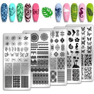 Allecto plus - Nagelstempelplaten set van 5 - Stempelplaat voor nail art - Bloem, kant, vlinder - Fotoplaten voor nagels - Roestvrij staal - Nagelstudio accessoires