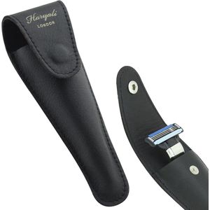 Veiligheidsscheermes in leren hoes - Drievoudig scheermesje reisformaat en beschermcase - Stijlvolle scheeraccessoire