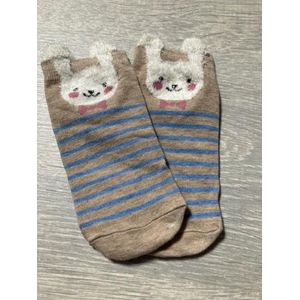 Leuke dieren enkelsokken Konijn Catroon style sokken - Beige - gestreept - Unisex Maat 35-39