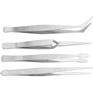 Tweezer Set - 4 Piece RVS Lange Tweezers - Flexibele Punt Elbow Brede Punt Klem voor Naaldwerk Gereedschappen Creatief Breien Kleding