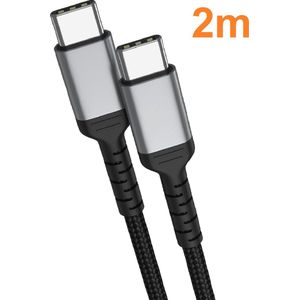 USB C naar USB C kabel samsung oplader - USB C 60w oplader 2m Kabel Zwart - Oplaadkabel voor o.a. Samsung, Geschikt voor iPhone 15 & iPad - Nylon Oplaadkabel