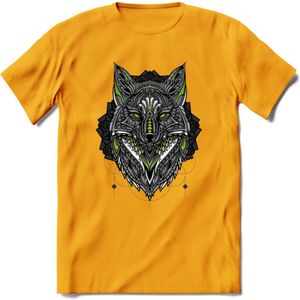 Vos - Dieren Mandala T-Shirt | Groen | Grappig Verjaardag Zentangle Dierenkop Cadeau Shirt | Dames - Heren - Unisex | Wildlife Tshirt Kleding Kado | - Geel - XL