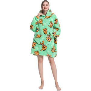 Katjes fleece deken met mouwen en capuchon – fleece hoodie – fleece kleed met capuchon en mouwen �– maat XS t/m XL – TV plaid met mouwen - 90 cm - chillen – relax outfit – groen - Badrock