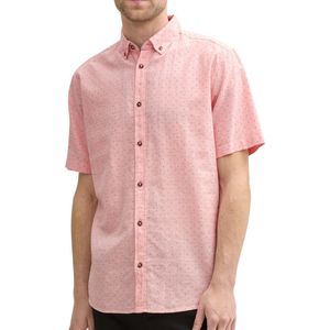 Tom Tailor - Korte Mouw Overhemd - Heren - M - Koraal - Linnen - 1045099