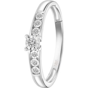 Lucardi Dames ring met 7 diamanten (0,05ct) - Ring - Cadeau - Moederdag - 14 Karaat Goud - Witgoud