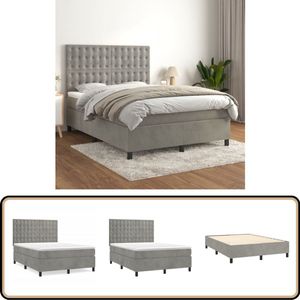 vidaXL Boxspring - Fluweel Lichtgrijs - 140x190 cm Boxspring Bed - Tweepersoons Bed - Velvet Bed - Adjustable Headboard - Pocket Spring Mattress