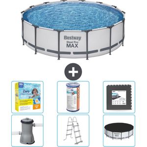Bestway Rond Steel Pro MAX Zwembad - 427 x 107 cm - Grijs - Inclusief Pomp - Ladder - Afdekzeil Onderhoudspakket - Filter - Vloertegels
