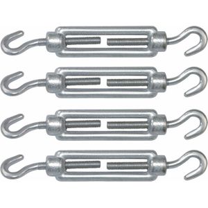 AMIG Spanschroeven/draadspanner met haak/haak - 4x - 11cm - verzinkt staal - 120kg - M6 schroefdraad