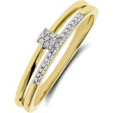 Lucardi Dames 14 Karaat geelgouden ring diamant 0,02ct - Ring - 14 Karaat Goud - Zilver - 18 / 57 mm