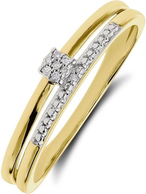 Lucardi Dames 14 Karaat geelgouden ring diamant 0,02ct - Ring - 14 Karaat Goud - Zilver - 18 / 57 mm