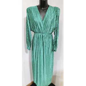 Maxi jurk - Groen - Ballon mouwen - V-hals - Overslag jurk - Lange jurk - Elastische taille - Maxi dress - One-size - Een maat