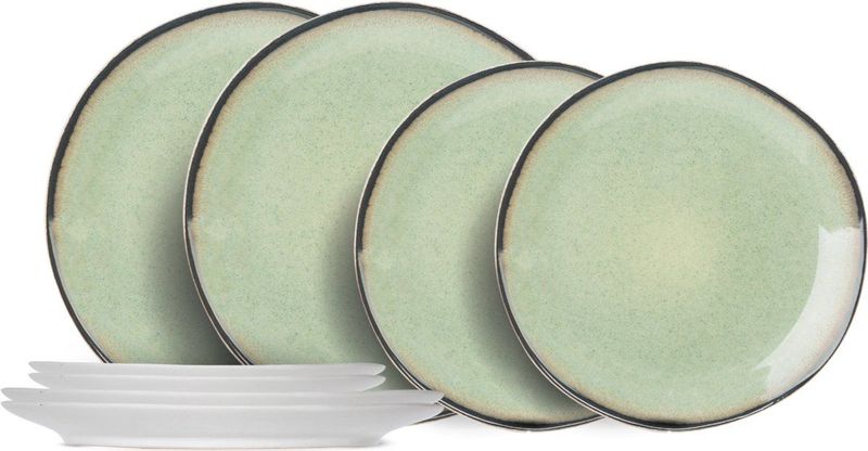 Cosy & Trendy - Bordenset Fez - Groen - 8-delig - 4 Dinerborden en 4 Ontbijtborden